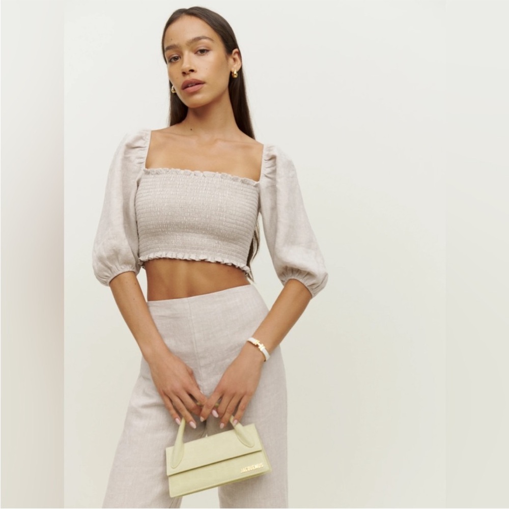 Reformation Scarlett Linen Two Piece Set in Oatmeal